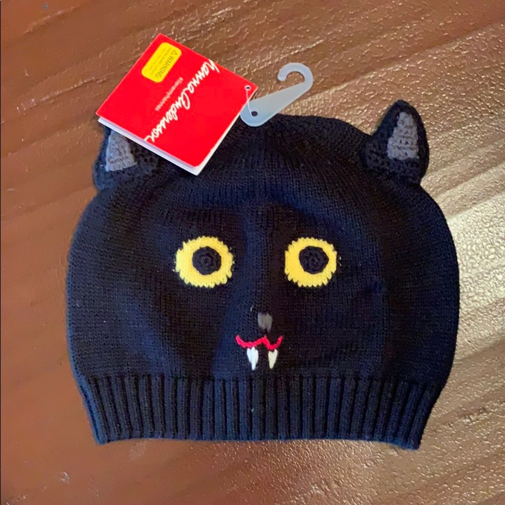 HANNA ANDERSSON Knitted black bat hat.